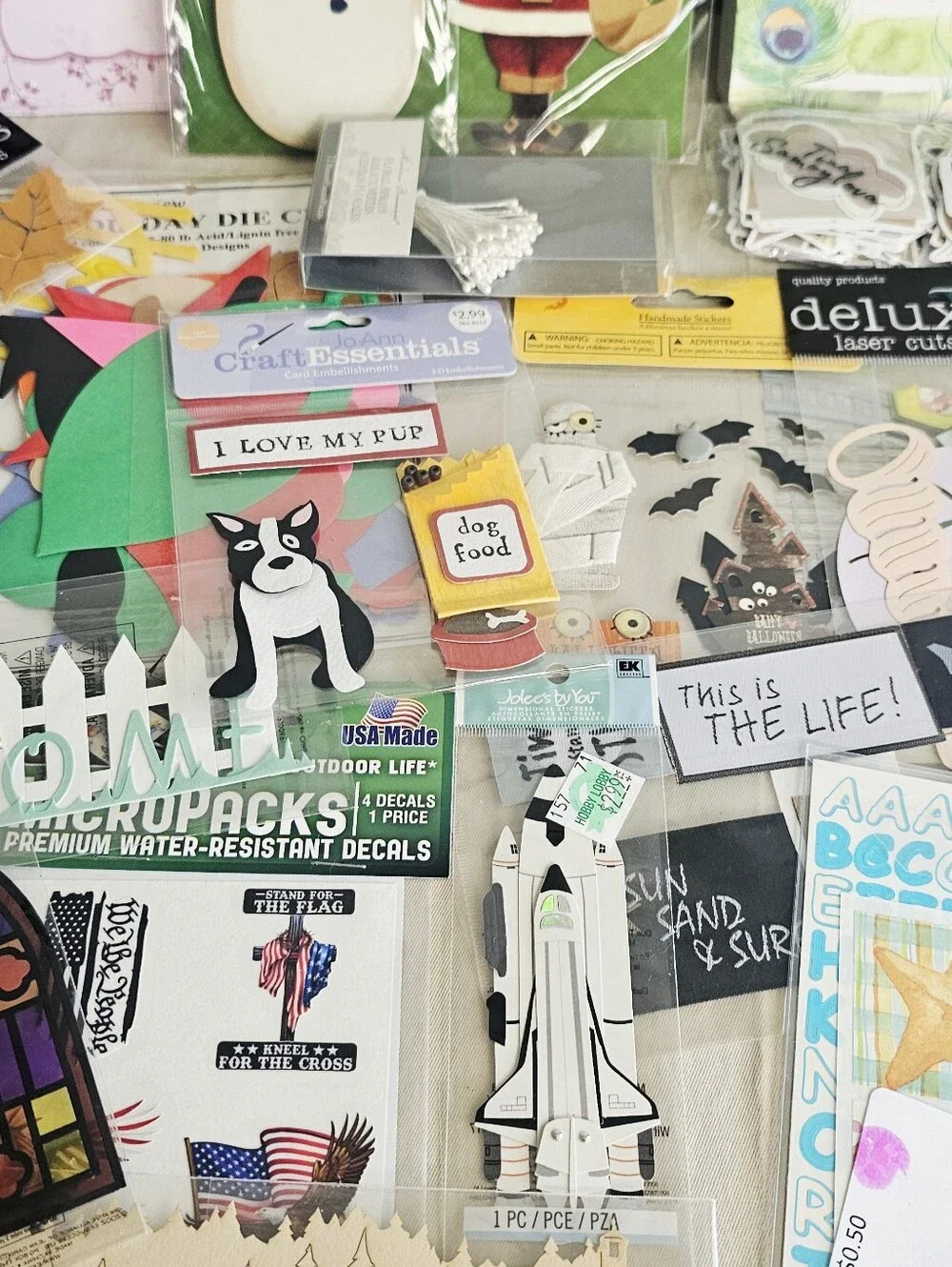 Huge Scrapbooking Sticker & Embellishment Craft Lot Mixed New & Partial 50+